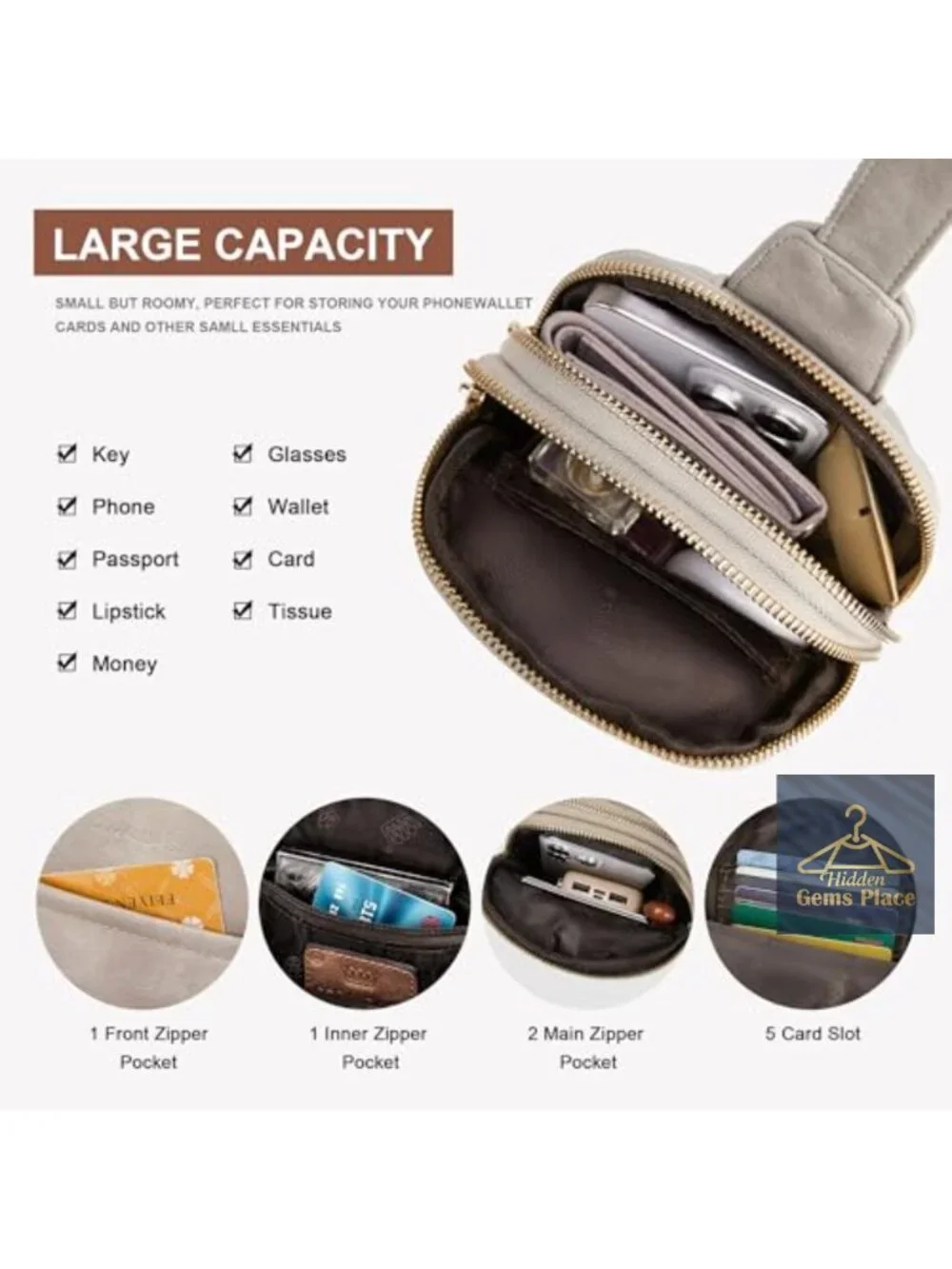 Faux Leather Crossbody Sling Bag with Multiple Pockets